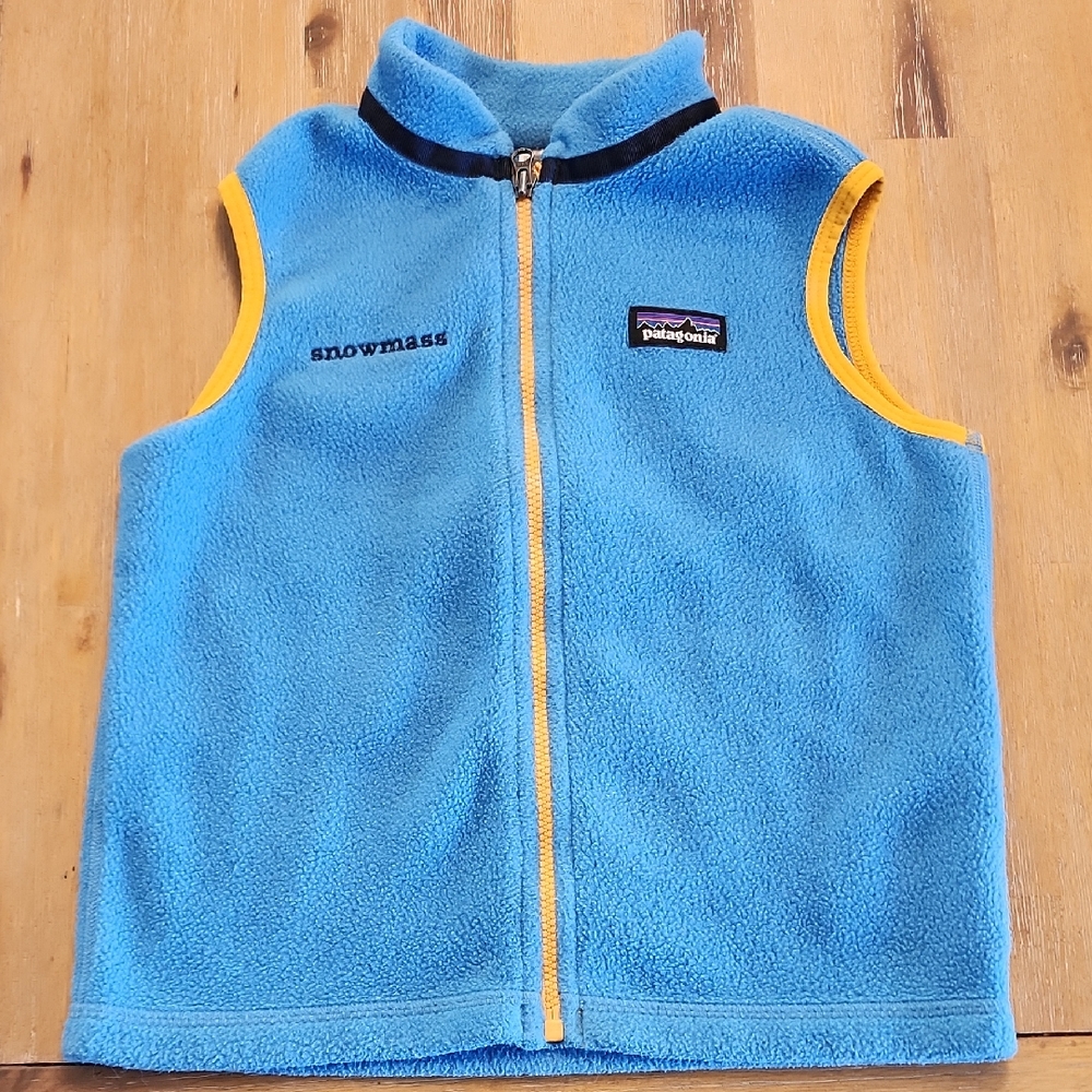 Patagonia Sky Blue Fleece Vest with Yellow Accents sz 4t